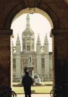 looking out of archway in Kings College