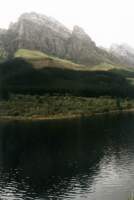 Jonkershoek peaks with dam and snow