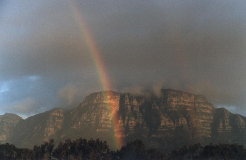 wide angle of rainbow over Table Mountain