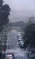 flooded road and driving rain