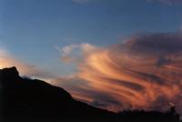 sunset cumulonimbus with fallstreaks and Devil's Peak